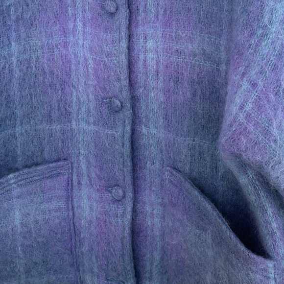 VTG Freedom Wear Irish Mohair Wool Coat Jacket Sz Medium Plaid Purple Periwinkle - Picture 3 of 16
